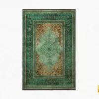 فرش سبز فیروزه‌ای A1023 ابریشم ماشینی