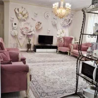 مبل استیل ۷ نفر با میز عسلی مربعی و ویترین