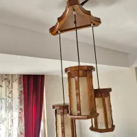 لوستر آویز چوبی سه‌شعله سالم