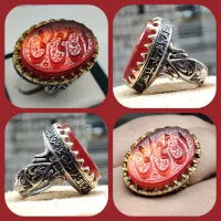 انگشتر نقره روس سربرنجی عقیق دورنگ ان معی ربی