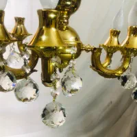 ۳ شاخه لوستر طلایی ۶ شعله با تزیین کریستال