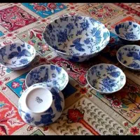 ظروف  زیبای گلسرخی و قلم آبی