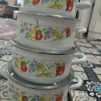 قابلمه لعابی و قابلمه بچه وبشقاب برنج و خورشت خوری