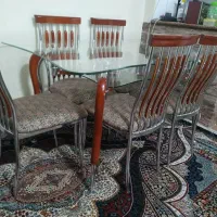 میز ناهار خوری استیل و شیشه