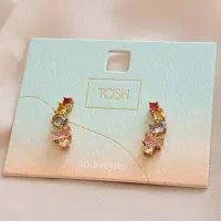 گوشواره آویز کوتاه نگین زیرکنیا روکش طلا چند رنگ