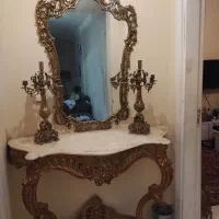 آیینه وشمعدان برنز طلایی اصل