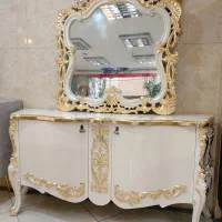 آینه و کنسول خم طلا موج