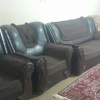 مبل قهوه ای. چرم و پارچه