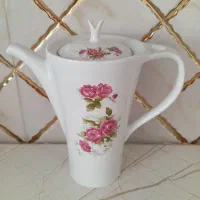 قوری چینی گلسرخی گل قرمز بلند