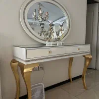 میز کنسول سفید طلایی با آینه