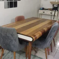 میز ناهار خوری 6 نفره به همراه 6 صندلی دو رنگ