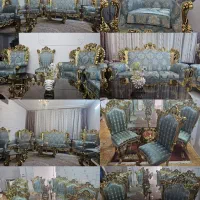 مبل نه نفره چوب راش پارچه ساتن