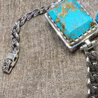 دستبند نقره مردانه با نگین فیروزه