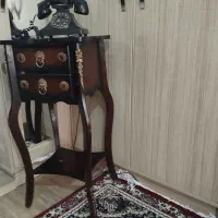 میز تلفن چوب طبیعی قهوه‌ای دو کشو