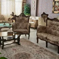 مبل استیل ۷ نفره چوب گردو با ۲ میزبان