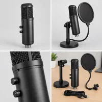 میکروفون USB با ولوم و اکو \+ پایه و پاپ فیلتر