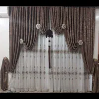 پرده مخمل قهوه ای و حریر پلیسه