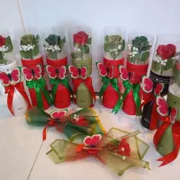 تک شاخه رز روبانی طرح یلدایی تک و عمده|گل مصنوعی|شیراز, محراب|دیوار