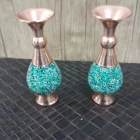 گلدان مسی فیروزه کوبی شده زیبا