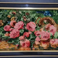 تابلو فرش گل ابریشم دست بافت