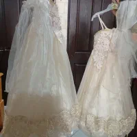 دو عددلباس رنگ نباتی دخترانه به همراه تور و کلاه