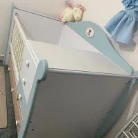 تخت و کمد کودک تم آبی سفیدخرس|تخت و سرویس خواب|قشم, |دیوار