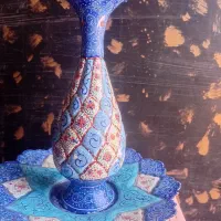 فروش دو  گلدان و مسی مینا کاری  و گلاب پاش هندی
