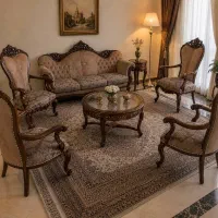 صندلی استیل چوب راش پارچه ترک ست‌۹ نفره میز و عسلی
