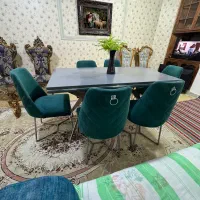 میز غذاخوری ۶ نفره پایه فلزی با صندلی چستر