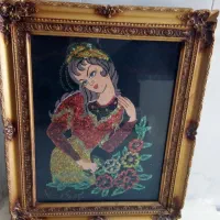 دو عدد تابلو منجق دوزی روی مخمل