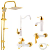 فول ست شیرالات بامبو سفید طلا با علم دوش و شلنگ