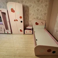ست کامل سرویس خواب۵تکه دخترانه رنگ صورتی سفید قلبی
