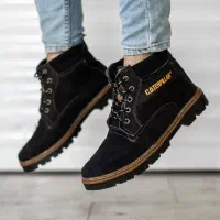 کفش نیم بوت کاترپیلار کت ساقدار cat چرم ساق مشکی