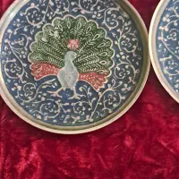 دو عدد برنجی اندازه نعلبکی قطر10 سانت مینا کاری