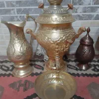 سماوربرقی برنزی نو وسماور زغالی تزینی نقره کوب