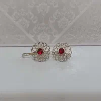 گوشواره نقره ملیله اصفهان نگین قرمز کد۴۸۰