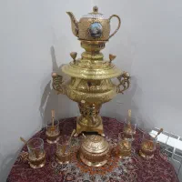 ست سماوربرنجی  ذغالی قلمکاری اصفهان مهردار