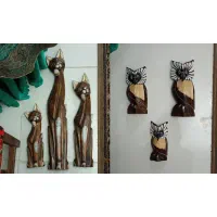 6عدد دکوری چوبی کارِ دست گربه و جغد 14تا80سانت|صنایع دستی و سایر لوازم تزئینی|کرمانشاه, |دیوار