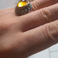 انگشتر نقره عقیق زرد دورچین فیروزه نیشابور