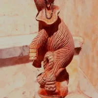 طنه قلیان فیل تراشیده از چوب گردو