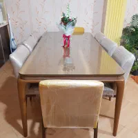 میز ناهارخوری ۸ نفره با شیشه روی میز و ۸ صندلی|میز و صندلی غذاخوری|رشت, دیلمان|دیوار