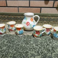 پارچ و لیوان گلدار سفالی