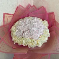 گل روبانی رنگ کرمی و صورتی|گل مصنوعی|سهند, |دیوار