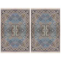 فرش دستبافت جفت ۳ متری نایین اصل ۶لا گل ابریشم آبی