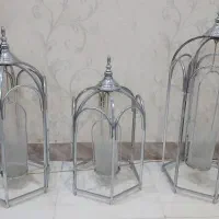فانوس3 تیکه نقره ای جنس استیل