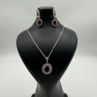 نیم ست نقره جواهری لوکس نگین زرشکی