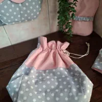 نیم ست جذاب دخترونه خال خالی طوسی صورتی پاستیل|سفره، حوله، دستمال آشپزخانه|تهران, هاشمی|دیوار