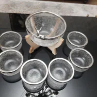 سرویس انار خوری ۷ تکه با شیشه آبگز و پایه چوب