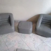 مبل کودک چرم مصنوعی طوسی ۳ تکه