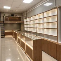 دکور۸۸ ویترین۹۹ قفسه‌بندی پیشخوان۱۰۰ شیشه ای